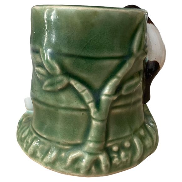 Vintage Majolica Panda Planter Vase: Mom & Baby Ceramic Figurine - Picture 3 of 7